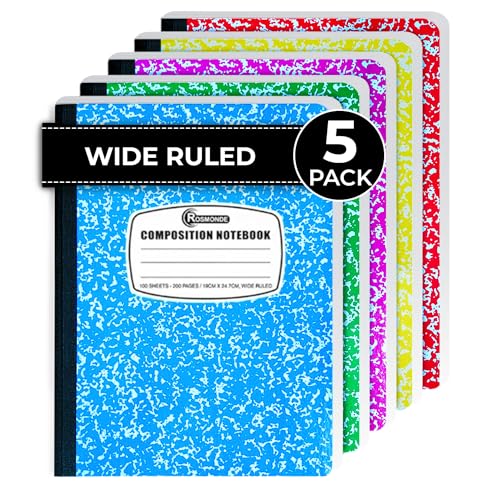 Rosmonde 5 Pack Composition Notebook Wide Ruled, 200 Pages (100 Sheets), 9-3/4x7-1/2, Notebooks for Work, Back to School Supplies, Hard Cover Composition Books, Notebooks for Women, Colors May Repeat - Image 1