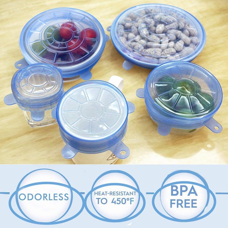 Vroxy Microwave Safe Silicone Stretch Lids Flexible Covers for Utensils, Bowls, Mugs Dishes, Plates Jars, Cans, Food Safety Reusable Lids (6Pcs) - Image 2