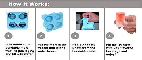 HandyTrendy HandyTrendy 4Cup Ice Cube Shot Shape Silicone Shooters Glass Freeze Molds Maker Tray Party Bar Tools Ice Shot Glass MoldMulti ColorPack of 1  - Image 3