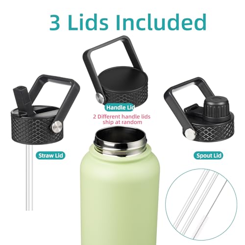 Konokyo 32 oz Insulated Water Bottle Stainless Steel Sport Bottles with 3 Lids,Macaron Green - Image 3