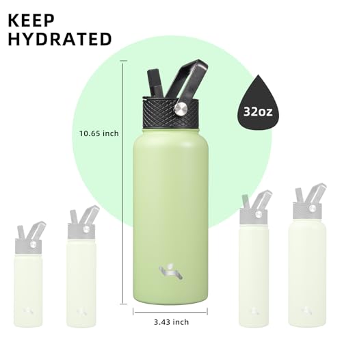 Konokyo 32 oz Insulated Water Bottle Stainless Steel Sport Bottles with 3 Lids,Macaron Green - Image 5