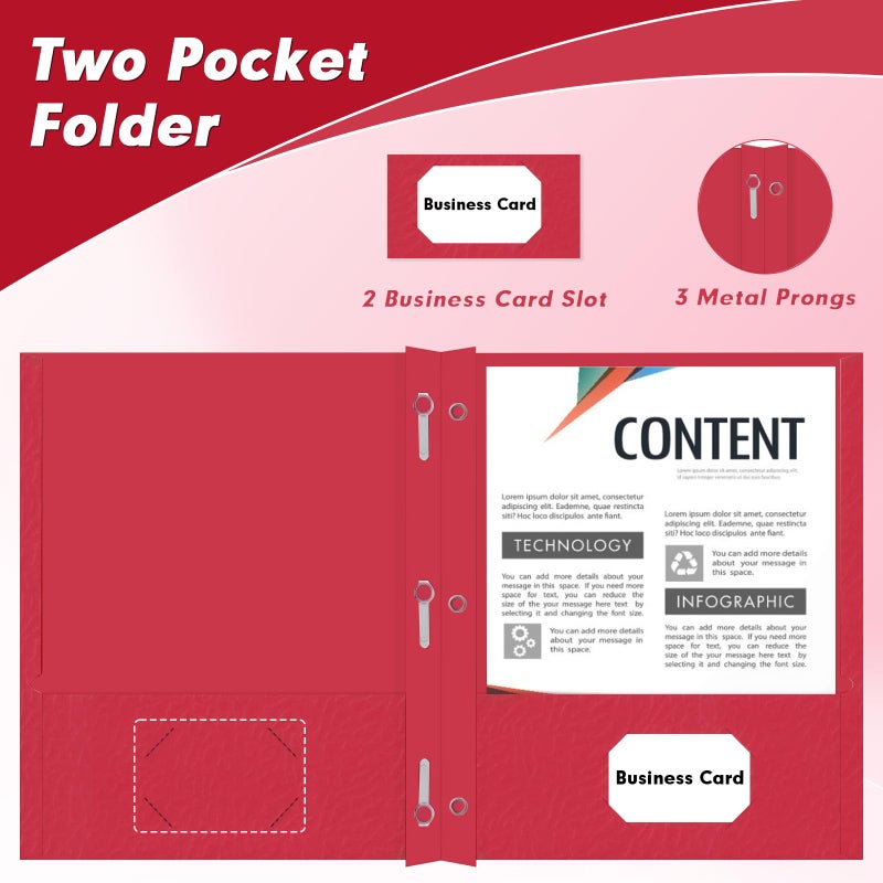 PANDRI Two Pocket Folders, PANDRI 30 Pack Two Pocket Folders with Prongs, 3 Prong Folders Designed for Office and Classroom, Letter Size Red - Image 5