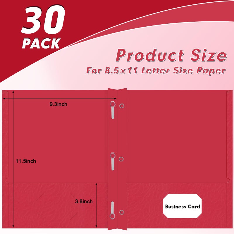 PANDRI Two Pocket Folders, PANDRI 30 Pack Two Pocket Folders with Prongs, 3 Prong Folders Designed for Office and Classroom, Letter Size Red - Image 4
