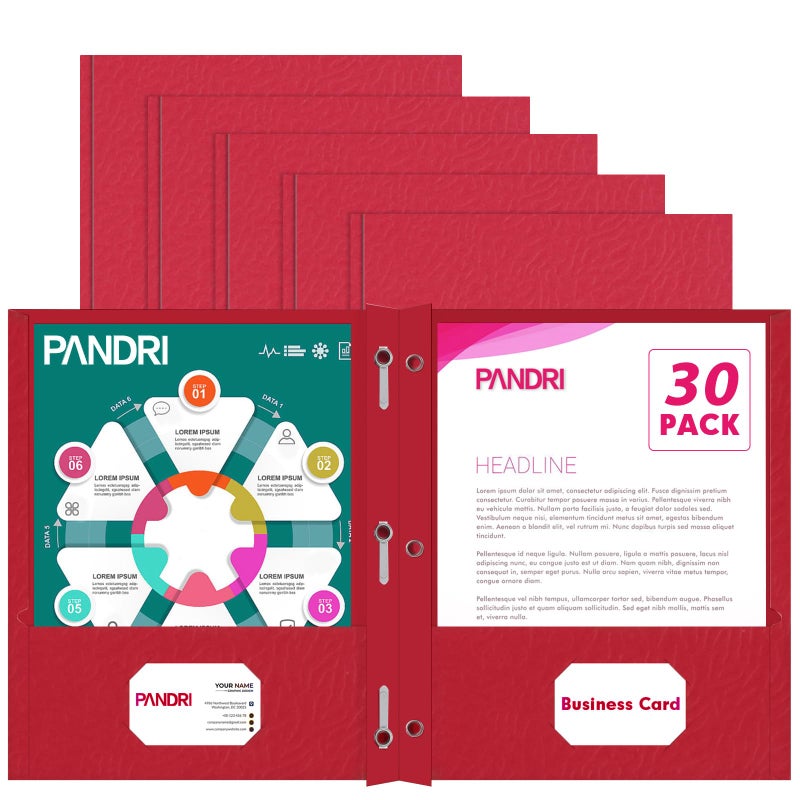 PANDRI Two Pocket Folders, PANDRI 30 Pack Two Pocket Folders with Prongs, 3 Prong Folders Designed for Office and Classroom, Letter Size Red - Image 1