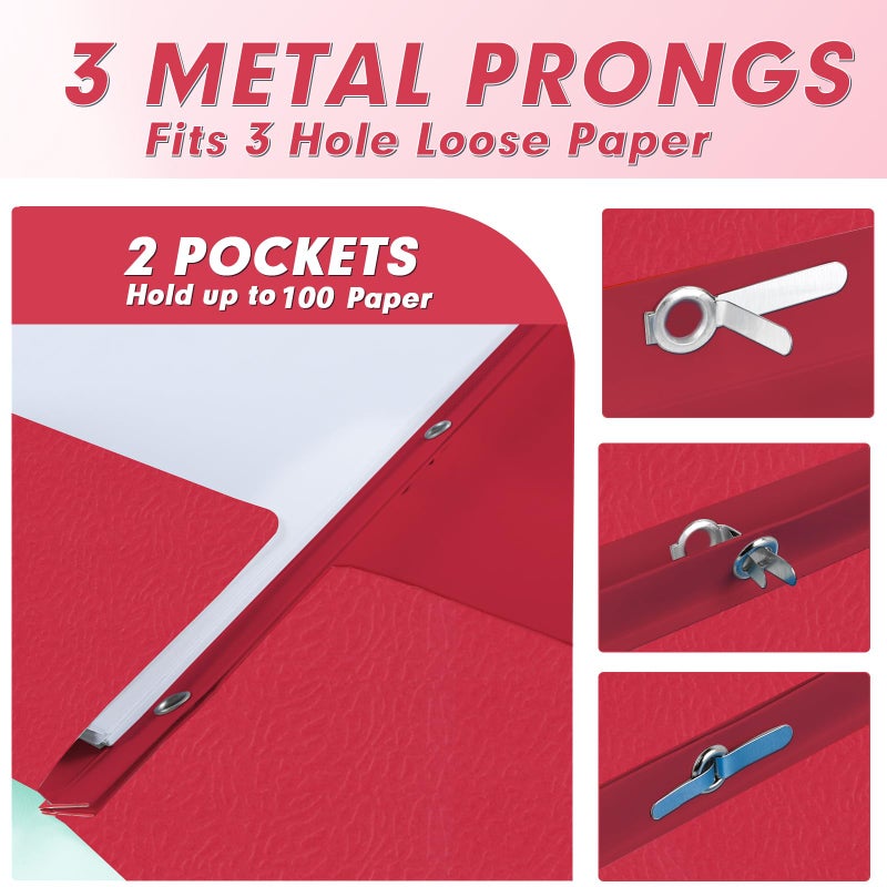PANDRI Two Pocket Folders, PANDRI 30 Pack Two Pocket Folders with Prongs, 3 Prong Folders Designed for Office and Classroom, Letter Size Red - Image 3