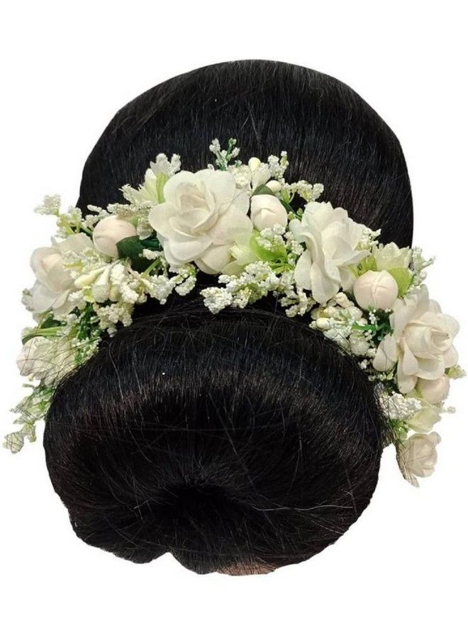 Samyak Beautiful Hair Gajra Garland Handmade Floral Wedding Bridal Bridesmaid Hair Jewellery Bun For Women/Juda Accessory/Tiara/Hair Vine ; Hair Accessory Hair Pin Clips Veni (White) Pack Of 1 - Image 2