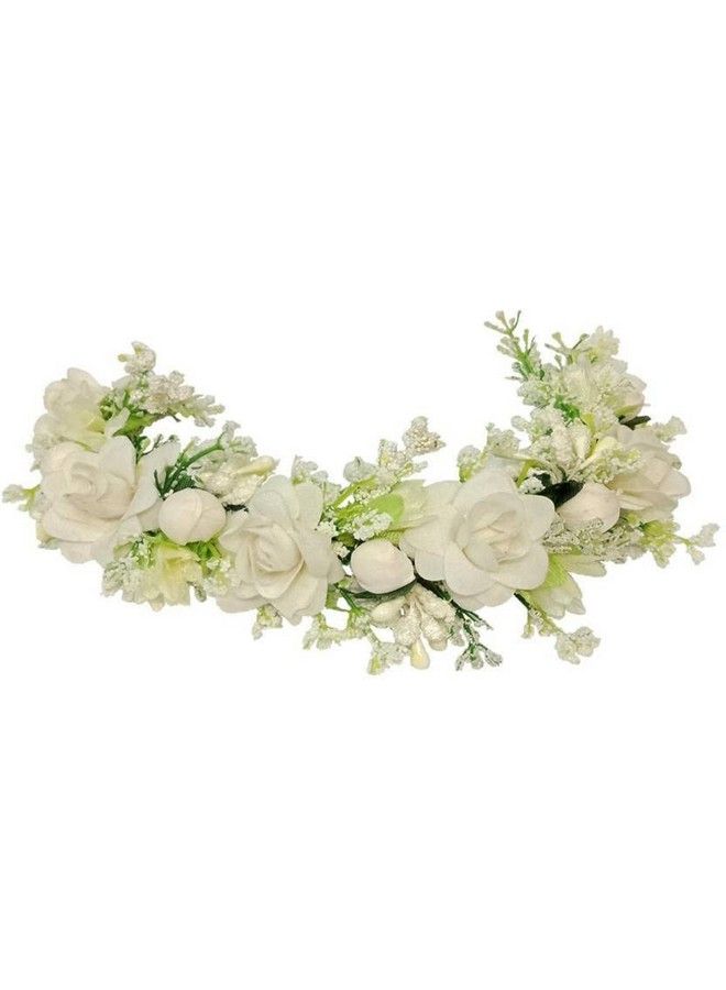 Samyak Beautiful Hair Gajra Garland Handmade Floral Wedding Bridal Bridesmaid Hair Jewellery Bun For Women/Juda Accessory/Tiara/Hair Vine ; Hair Accessory Hair Pin Clips Veni (White) Pack Of 1 - Image 3