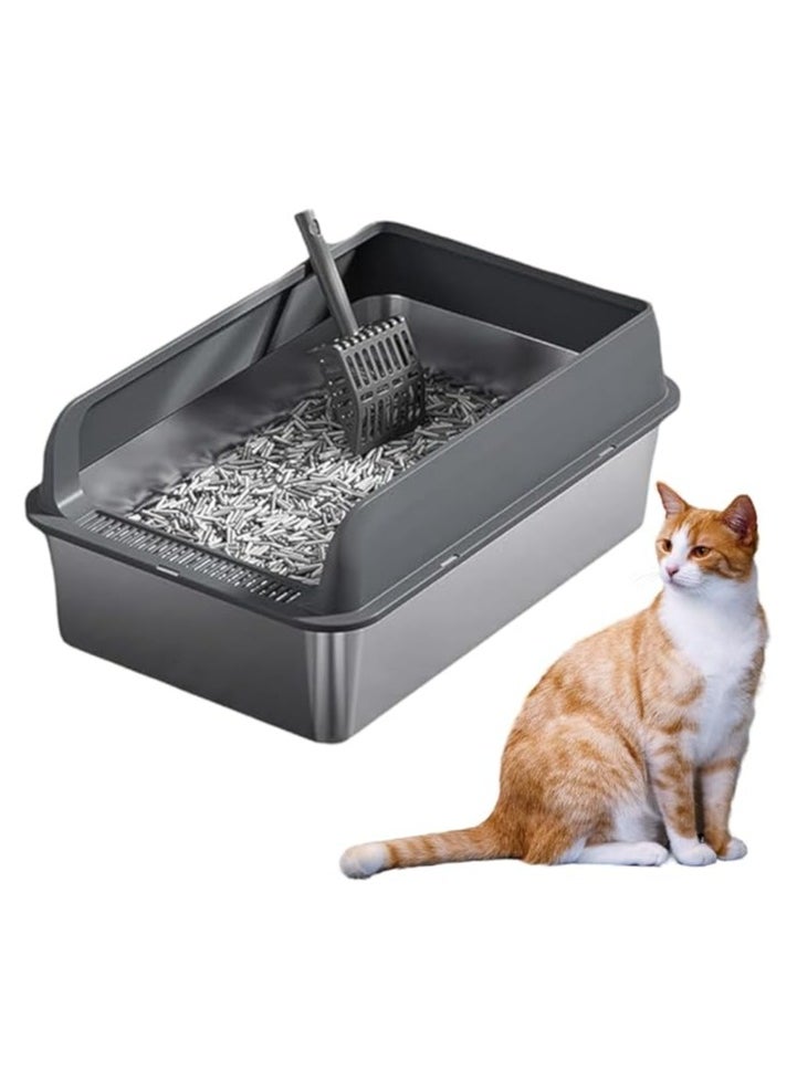 TRADE BAY - Cat Litter Box Stainless Steel(201) with Scoop and Anti-Splash Cover 50x35x20cm - Image 1