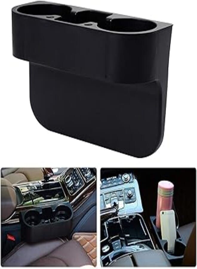 Ecloud Shop® Multifunctional Car Cup Holders, 3 in 1 Car Seat Gap Organizer Storage Box, Water Bottle Double Cup Mobile Phone Mount Holder for Cars Trucks (Black)