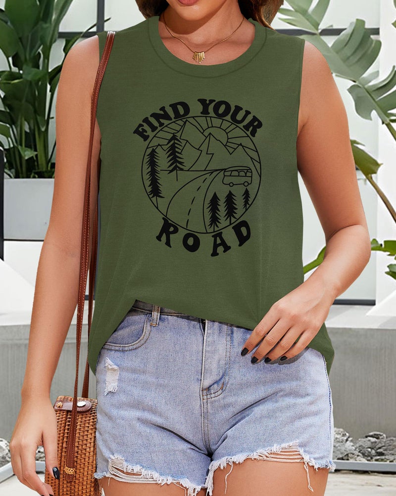 rosemia Tank Tops for Women Summer Find Your Round Graphic Tshirts Sleeveless Casual Ladies Loose Tunic Blouse (Amy Green, 2XL) - Image 5