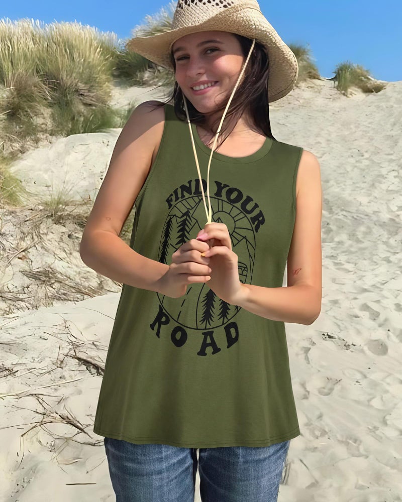 rosemia Tank Tops for Women Summer Find Your Round Graphic Tshirts Sleeveless Casual Ladies Loose Tunic Blouse (Amy Green, 2XL) - Image 4