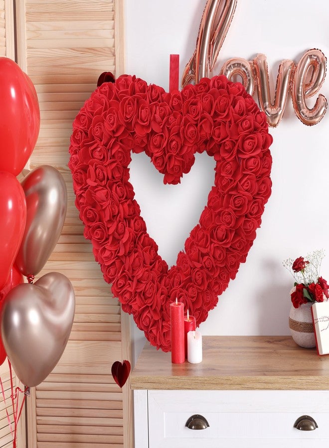 Sggvecsy إكليل قلوب عيد الحب من Sggvecsy مقاس 13 بوصة - إكليل من زهور الورد الأحمر الاصطناعية المصنوعة من الفوم للباب الأمامي والنافذة والجدار - هدية ديكور للمنزل وحفلات الزفاف والحفلات (أحمر) - Image 3