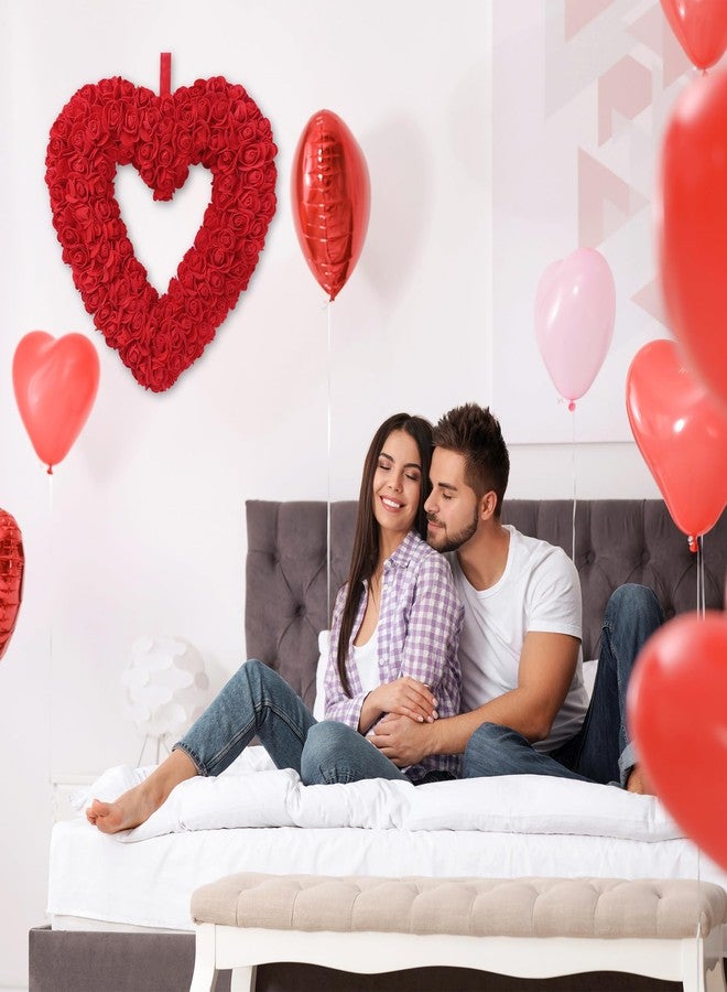 Sggvecsy إكليل قلوب عيد الحب من Sggvecsy مقاس 13 بوصة - إكليل من زهور الورد الأحمر الاصطناعية المصنوعة من الفوم للباب الأمامي والنافذة والجدار - هدية ديكور للمنزل وحفلات الزفاف والحفلات (أحمر) - Image 4