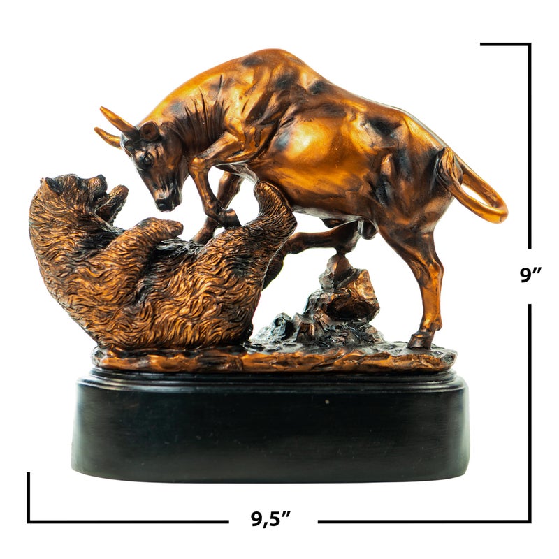 MEPERPER Bull and Bear Statue Wall Street Decor, 9x9.5 Resin Finance Desktop Decor Figurine for Traders and Investors with Bronze-Like Finish, Stock Market Gifts - Image 3