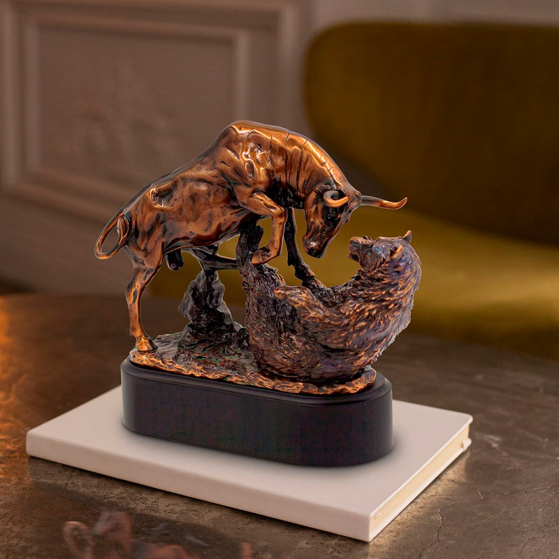 MEPERPER Bull and Bear Statue Wall Street Decor, 9x9.5 Resin Finance Desktop Decor Figurine for Traders and Investors with Bronze-Like Finish, Stock Market Gifts - Image 5