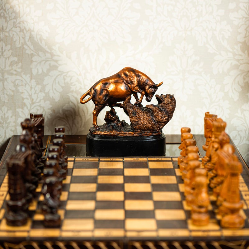 MEPERPER Bull and Bear Statue Wall Street Decor, 9x9.5 Resin Finance Desktop Decor Figurine for Traders and Investors with Bronze-Like Finish, Stock Market Gifts - Image 2