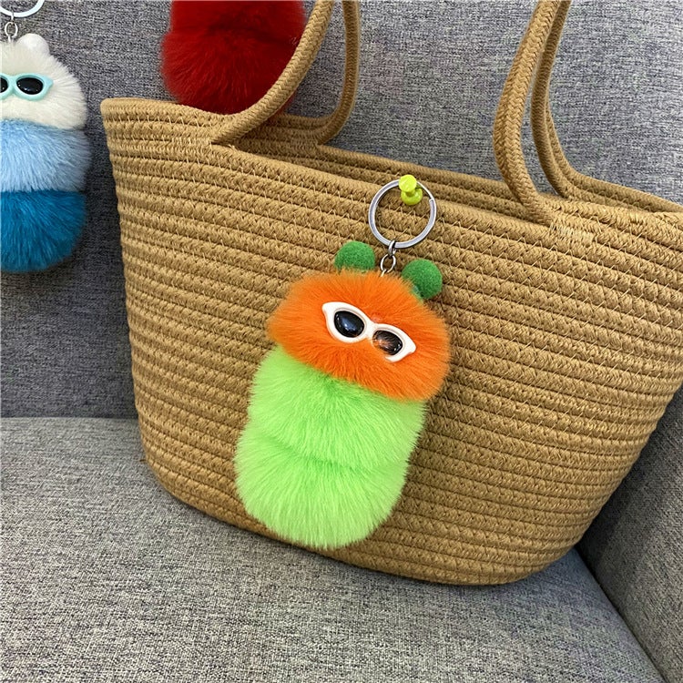 Cute Caterpillar Plush Keychain Charm Orange head