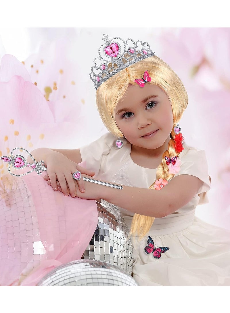 SOLARAE Princess Dress-Up Wig with Butterfly Pin Princess Dress-Up Accessories Include Gloves Tiara Crown Wand Necklaces Rings Earrings for Party Favors Birthday Pretend Play - Image 5