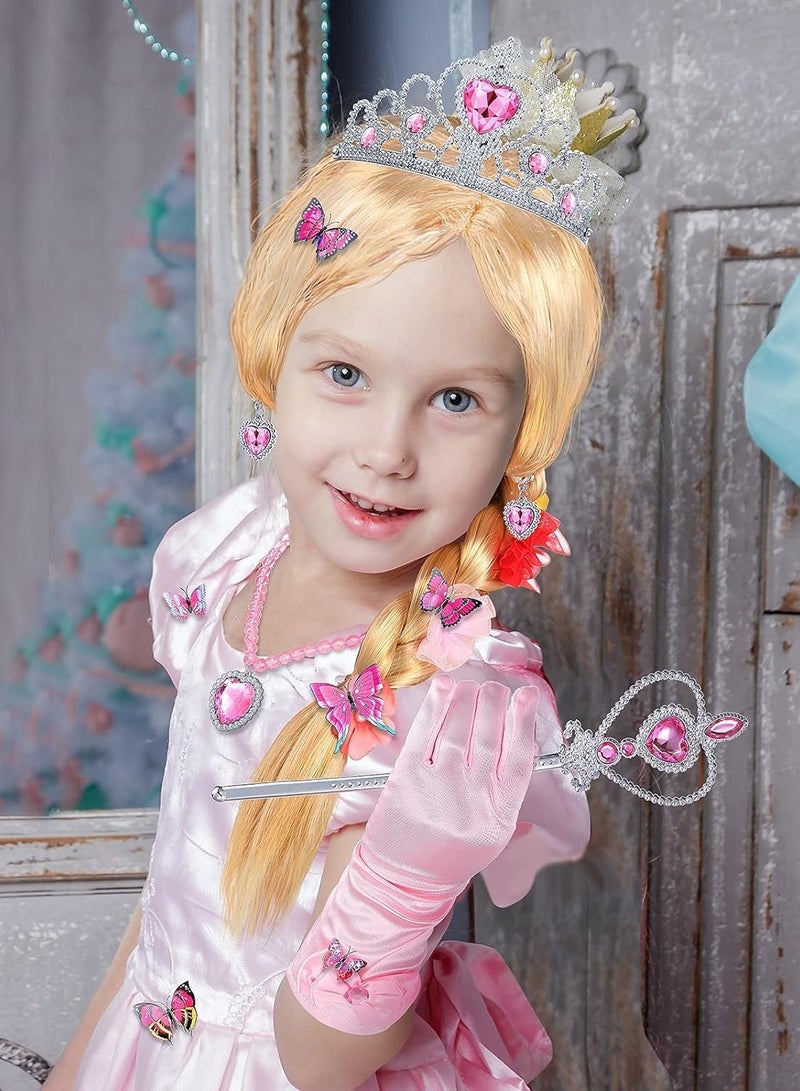 SOLARAE Princess Dress-Up Wig with Butterfly Pin Princess Dress-Up Accessories Include Gloves Tiara Crown Wand Necklaces Rings Earrings for Party Favors Birthday Pretend Play - Image 3
