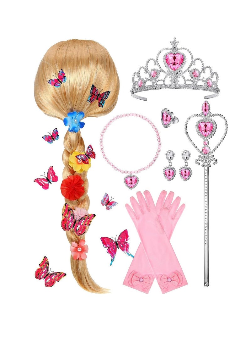 SOLARAE Princess Dress-Up Wig with Butterfly Pin Princess Dress-Up Accessories Include Gloves Tiara Crown Wand Necklaces Rings Earrings for Party Favors Birthday Pretend Play - Image 1