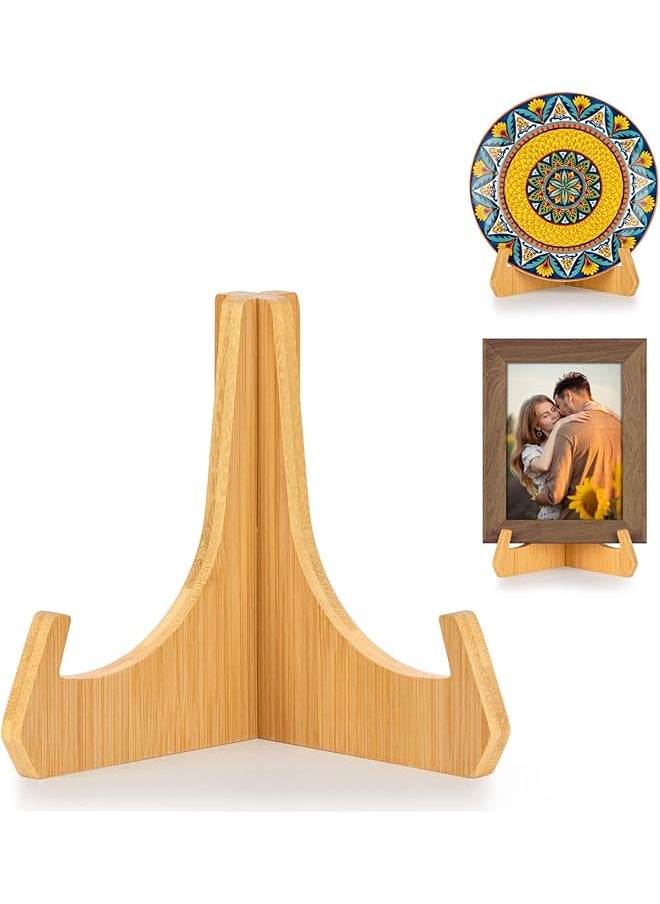 The Bros Plate Stands For Display, 6 Inch Plate Holder Display Stand, Bamboo Picture Frame Stand For Tables, Table Top Easels For Display, Decorative Stand For Platter, Dish, Book, Photo And Plaque  - Image 1