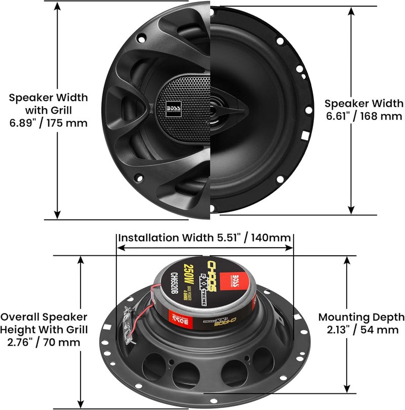 BOSS Audio Systems CH6520B Chaos Series 6.5 Inch Car Stereo Door Speakers - 250 Watts Max, 2 Way, Full Range Audio, 1 Inch Tweeter, Coaxial, Sold in Pairs - Image 5