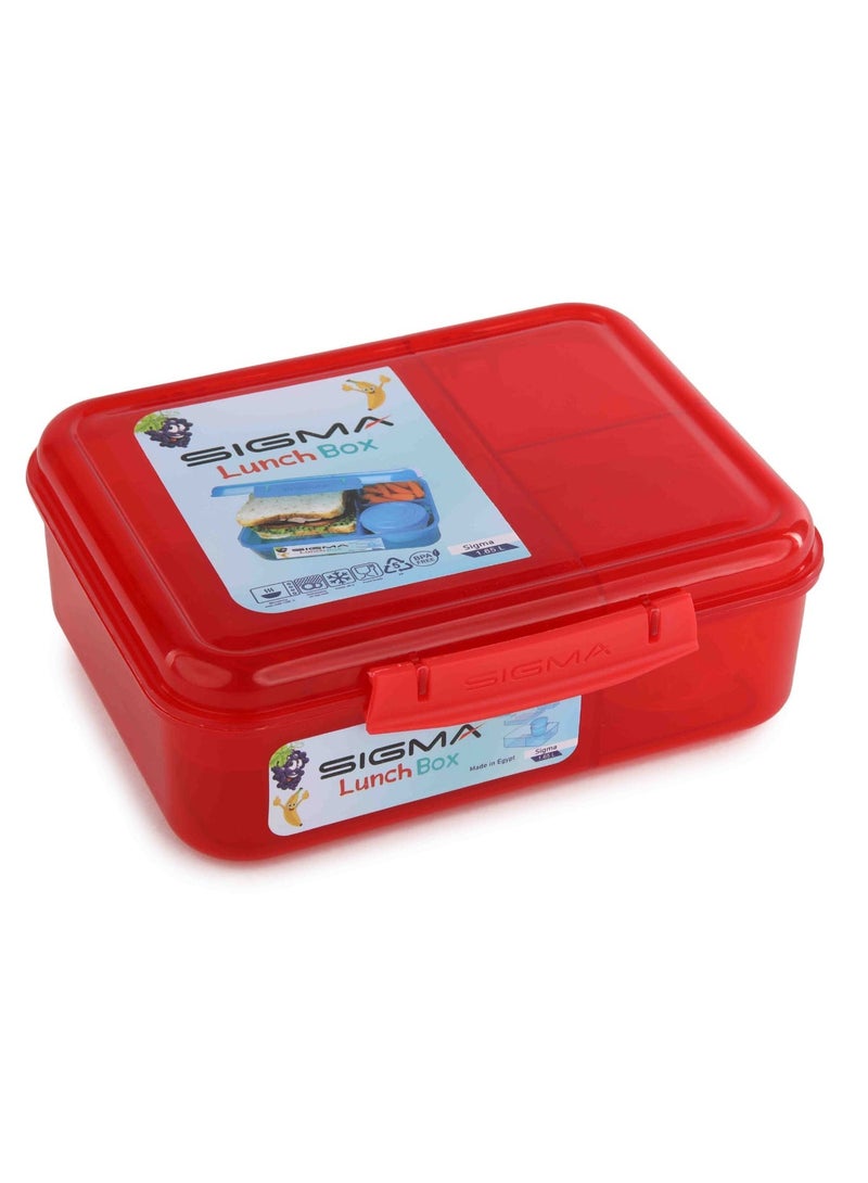 SIGMA STORE 1.65L Lunch Box with Sauce Container & Cutlery Set - Dark Red - Image 3
