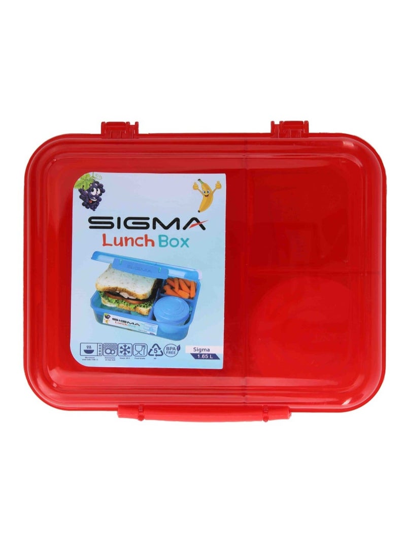 SIGMA STORE 1.65L Lunch Box with Sauce Container & Cutlery Set - Dark Red - Image 2
