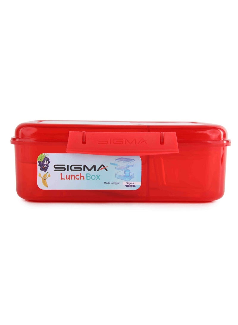 SIGMA STORE 1.65L Lunch Box with Sauce Container & Cutlery Set - Dark Red - Image 5