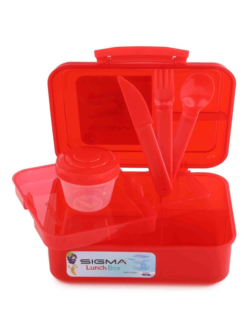 SIGMA STORE 1.65L Lunch Box with Sauce Container & Cutlery Set - Dark Red - Image 4