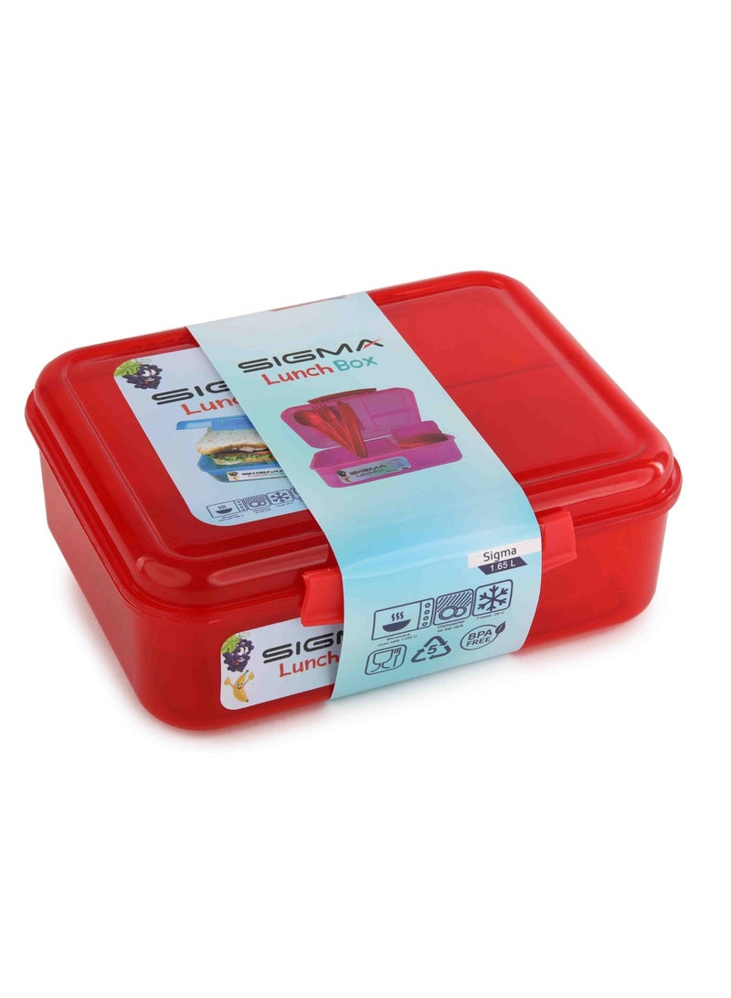 SIGMA STORE 1.65L Lunch Box with Sauce Container & Cutlery Set - Dark Red - Image 1