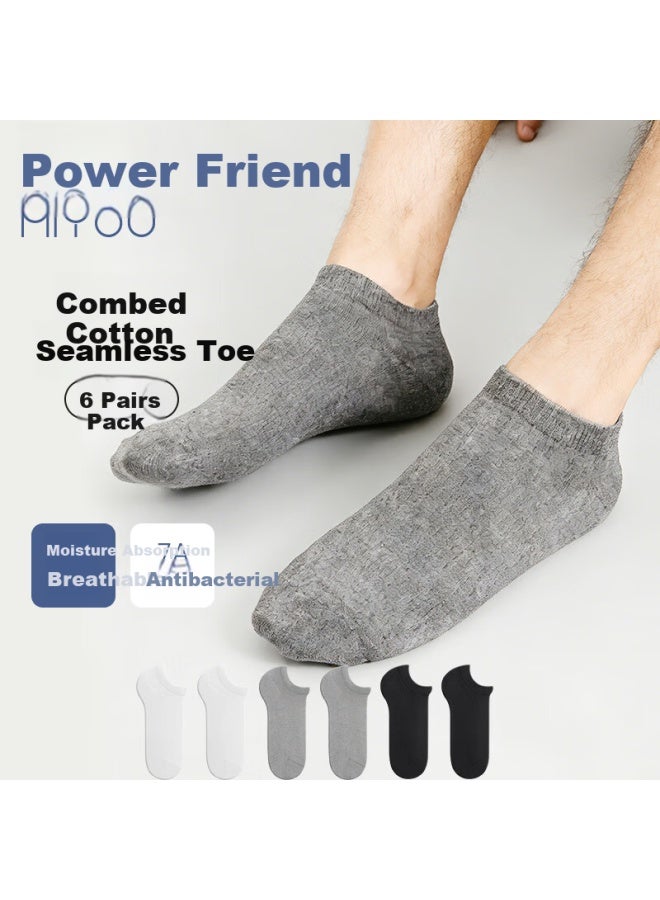 Miyou 6 Pairs Men's No-show Socks Cotton Antibacterial Breathable Short Socks Spring Summer - Image 1