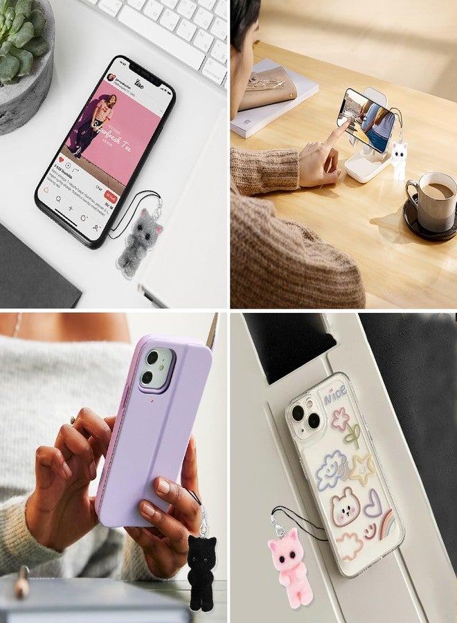 ZLSPTK 4Pcs Cute Phone Charms Cat Pink Cellphone Charms for Case Kawaii Charm for Phone Black Car Keychain Charm Kit White Mobilephone Keychain Aesthetic Accessories for Bag Airpods Camera Pendant Decor - Image 3