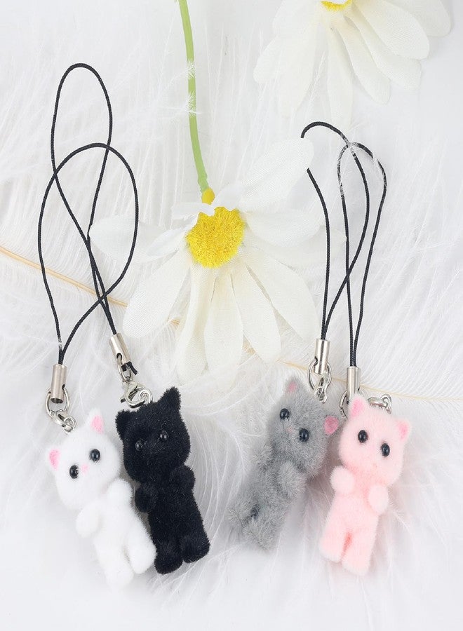 ZLSPTK 4Pcs Cute Phone Charms Cat Pink Cellphone Charms for Case Kawaii Charm for Phone Black Car Keychain Charm Kit White Mobilephone Keychain Aesthetic Accessories for Bag Airpods Camera Pendant Decor - Image 2
