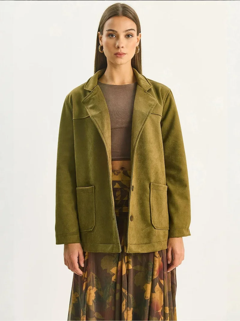 Bianco Lucci LUCCI Faux Suede Button-Up Jacket