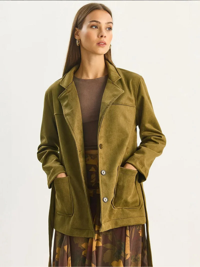 Bianco Lucci LUCCI Faux Suede Button-Up Jacket