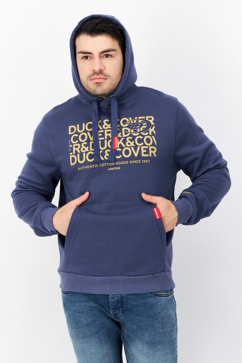 DUCK AND COVER Men Long Sleeve Brand Logo Hoodie, Slate Blue - Image 1