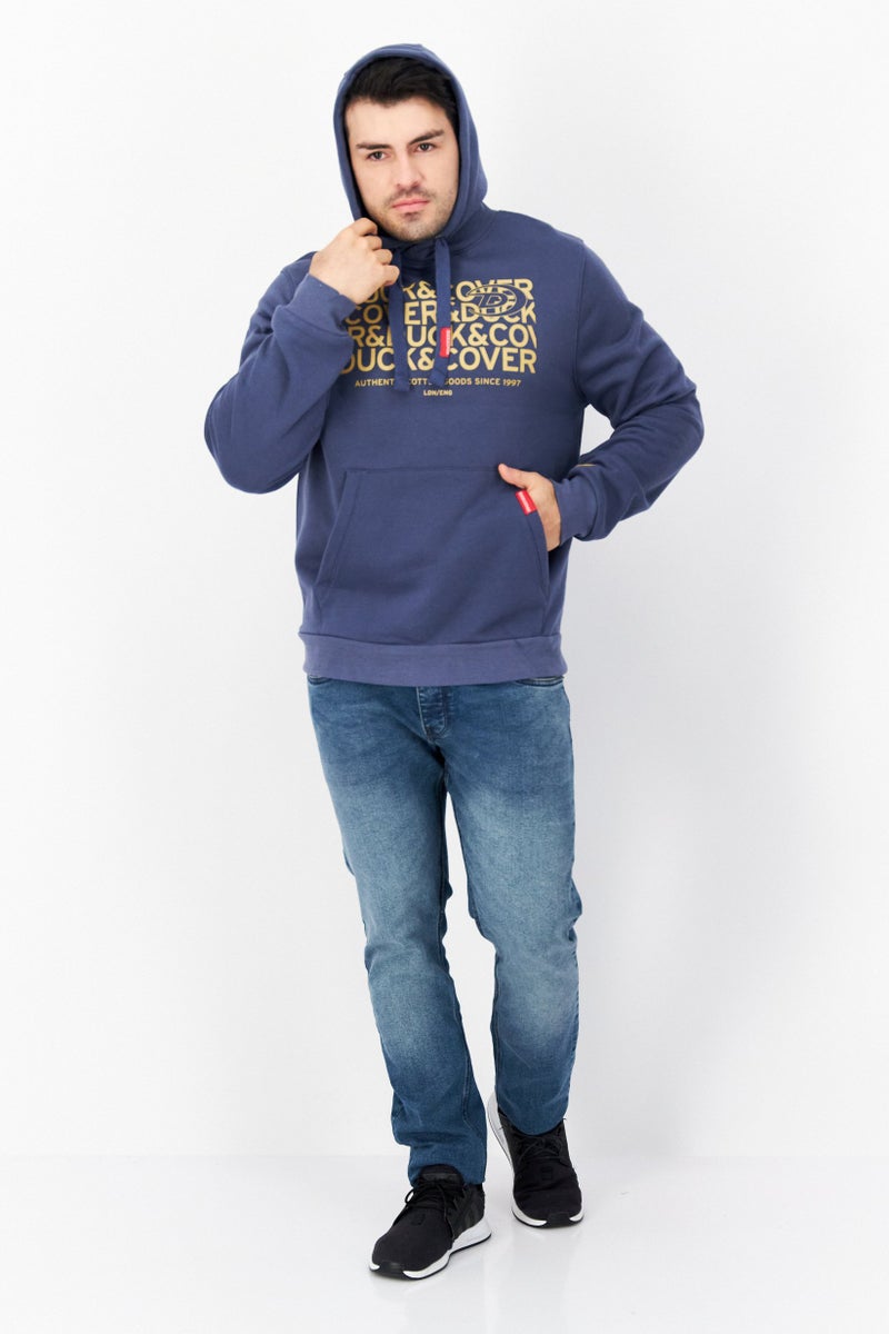 DUCK AND COVER Men Long Sleeve Brand Logo Hoodie, Slate Blue - Image 2