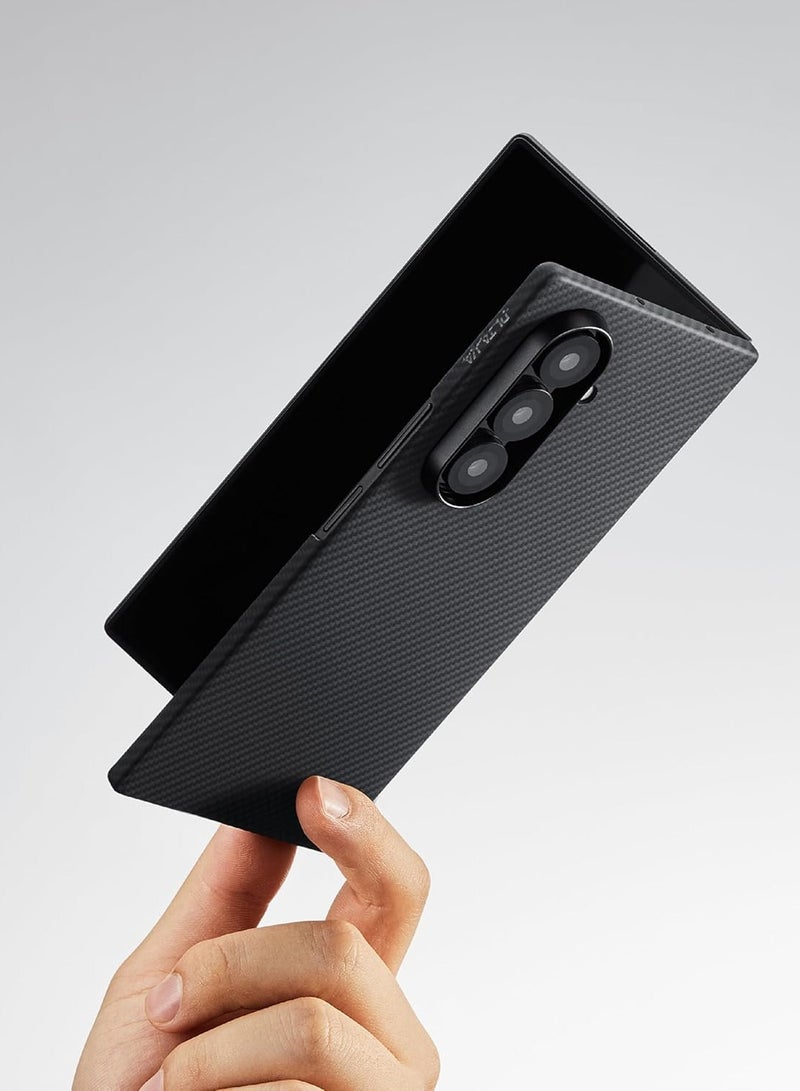 pitaka for Z fold 7 Case, Compatible with MagSafe, Slim & Light Galaxy Z Fold 7 Case with Caseless Touch Feeling, 600D Aramid Fiber Made, Back Cover Only, Black/Grey(Twill) - Image 2