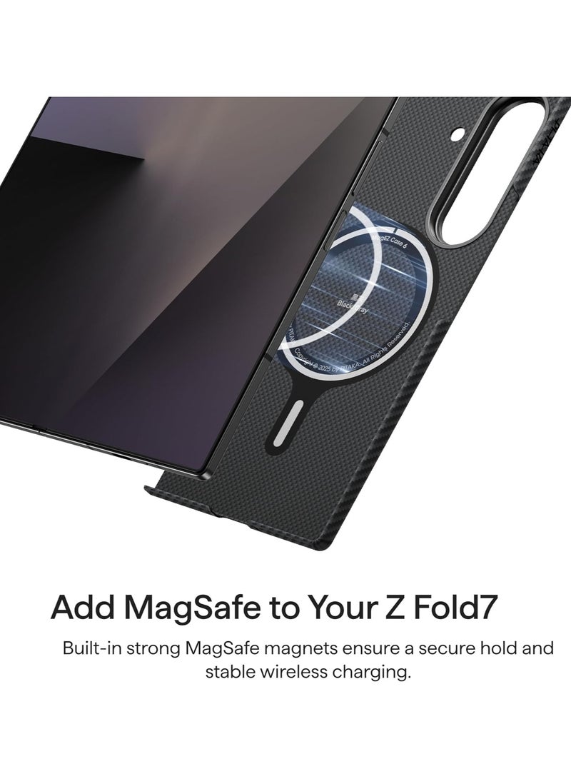 pitaka for Z fold 7 Case, Compatible with MagSafe, Slim & Light Galaxy Z Fold 7 Case with Caseless Touch Feeling, 600D Aramid Fiber Made, Back Cover Only, Black/Grey(Twill) - Image 3