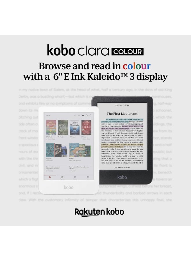 Kobo Clara Colour | Colour eReader | 6” Glare-Free Colour E Ink Kaleido™ 3 Display | Dark Mode Option | Waterproof | Audiobooks | 16GB of Storage | White - Image 3