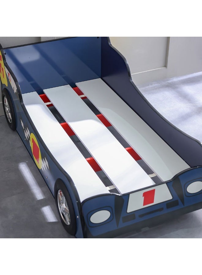 DANUBE HOME سرير سيارة للأطفال بحجم 70x130 – سرير على شكل سيارة للأولاد والبنات – سرير مريح وأنيق للأطفال لغرفة النوم، غرفة اللعب، مثالي لتزيين الحضانة - أزرق - Image 4