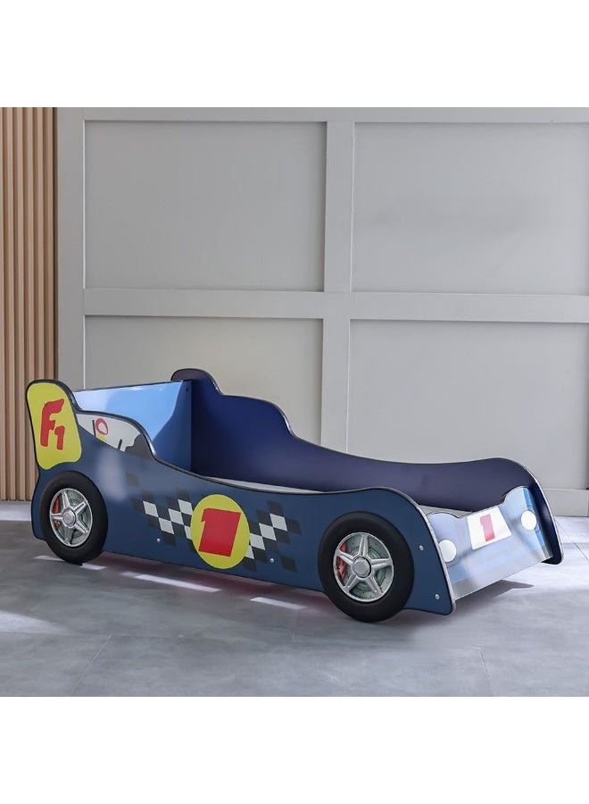 DANUBE HOME سرير سيارة للأطفال بحجم 70x130 – سرير على شكل سيارة للأولاد والبنات – سرير مريح وأنيق للأطفال لغرفة النوم، غرفة اللعب، مثالي لتزيين الحضانة - أزرق - Image 2