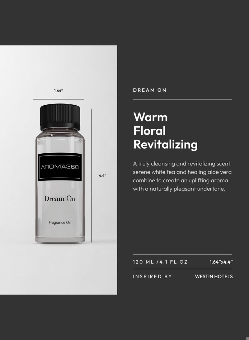 AROMA360 Dream On Fragrance Oil Blend - Hotel Inspired for Luxury Essential Oil Diffusers - Aromatherapy Scent Diffuser Oil - White Tea, Aloe Vera, and Lily  - Image 3