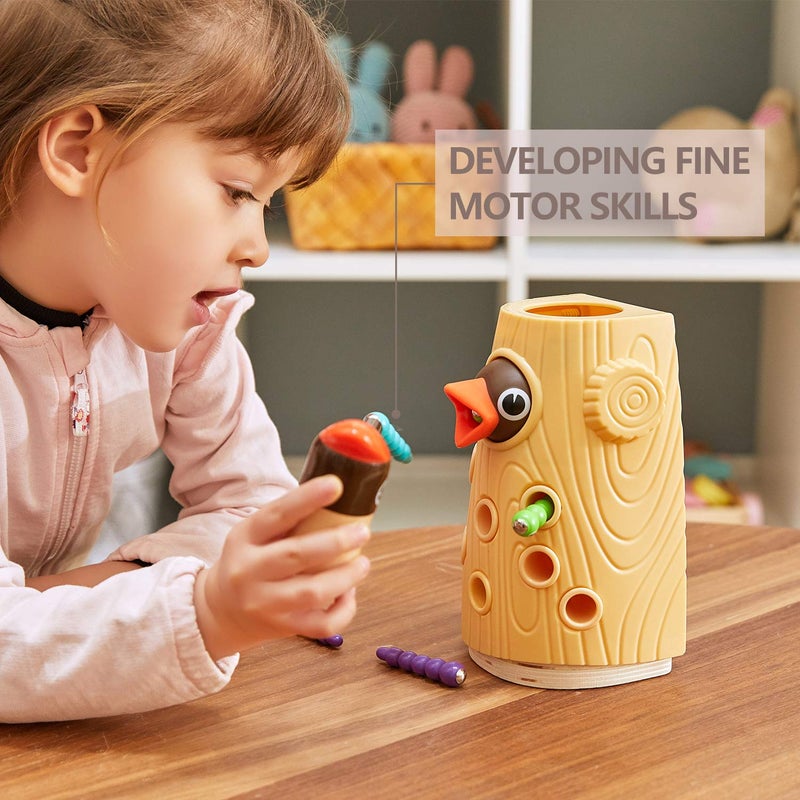 TOP BRIGHT Montessori Toys for 2 Year Old Girl and Boy, Fine Motor Skills Toddler Toys Age 2-4, Woodpecker Worm Toy Magnetic Bird Feeding Game - Image 2