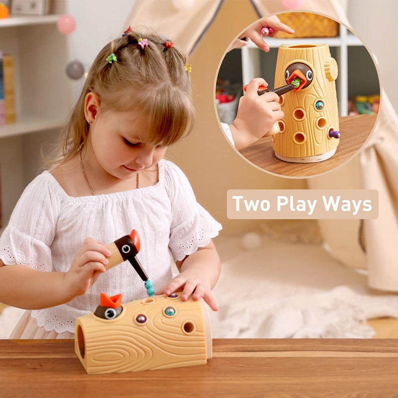 TOP BRIGHT Montessori Toys for 2 Year Old Girl and Boy, Fine Motor Skills Toddler Toys Age 2-4, Woodpecker Worm Toy Magnetic Bird Feeding Game - Image 4