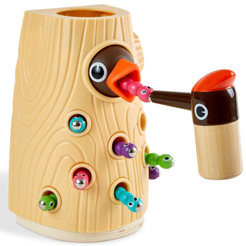 TOP BRIGHT Montessori Toys for 2 Year Old Girl and Boy, Fine Motor Skills Toddler Toys Age 2-4, Woodpecker Worm Toy Magnetic Bird Feeding Game - Image 1