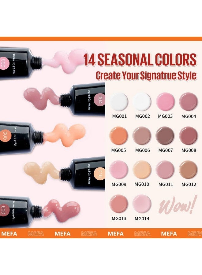 MEFA 42 Pcs Poly Extension Gel Nail Kit, 14 Colors All Seasons Poly Nail Gel Kit With Mini Nail Lamp Nude Jelly Milky White Clear Color Slip Basic Nail Kits Manicure Tools Design Beginner Kit - Image 4