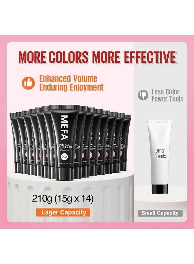 MEFA 42 Pcs Poly Extension Gel Nail Kit, 14 Colors All Seasons Poly Nail Gel Kit With Mini Nail Lamp Nude Jelly Milky White Clear Color Slip Basic Nail Kits Manicure Tools Design Beginner Kit - Image 5