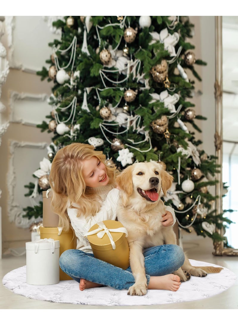 Chielor Christmas Tree Skirt, 48 Inches Large Snowy White Faux Fur Tree Skirt with Silver Snowy Pattern for Christmas Holiday Home Party Decorations Ornaments - Image 5